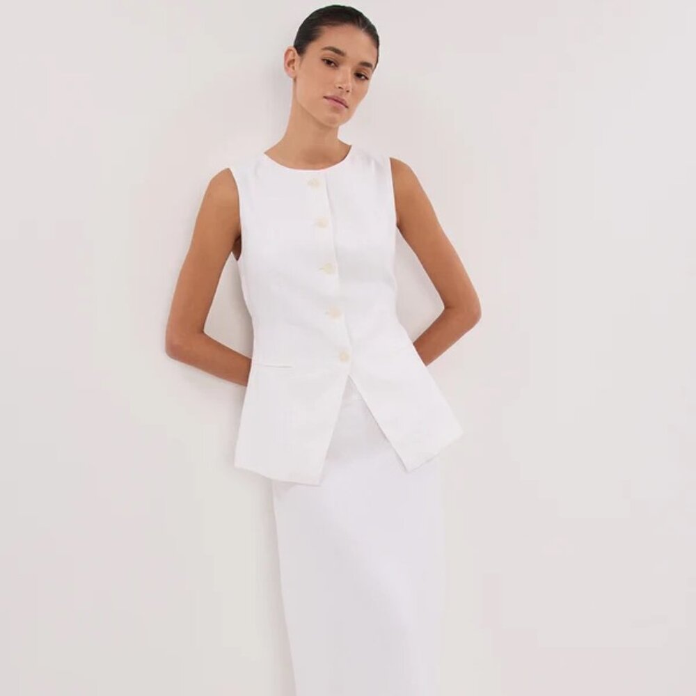 DISSH TYRA WHITE LINEN MIDI SKIRT US SIZE 6